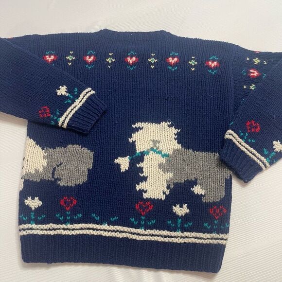 Vintage English Sheepdogs Puppies Woolrich Navy Blue Knit Wool Sweater Sz Small - Picture 8 of 9